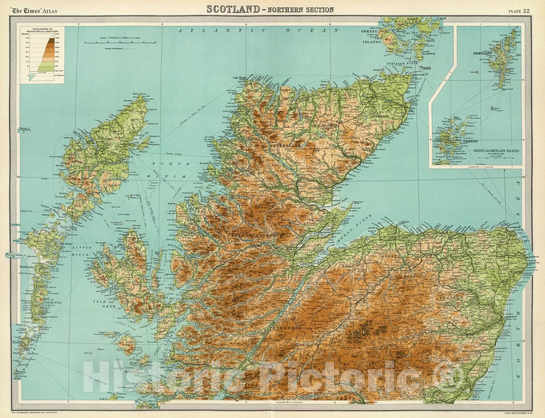 Historic Map : 1922 Scotland - northern section. - Vintage Wall Art