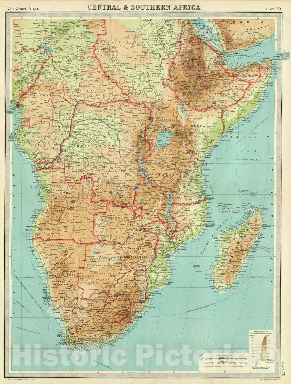 Historic Map - World Atlas - 1922 Central & Southern Africa. - Vintage Wall Art