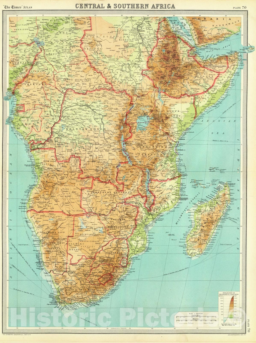 Historic Map - World Atlas - 1922 Central & Southern Africa. - Vintage Wall Art