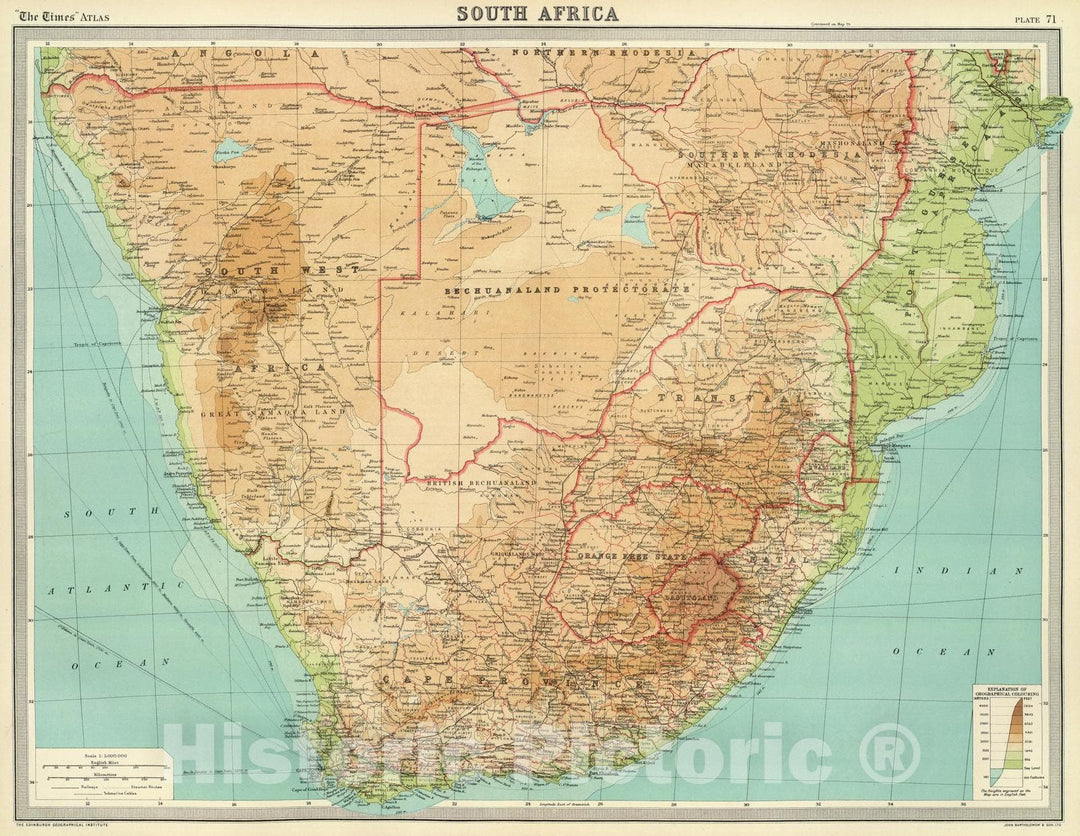 Historic Map : 1922 South Africa. - Vintage Wall Art