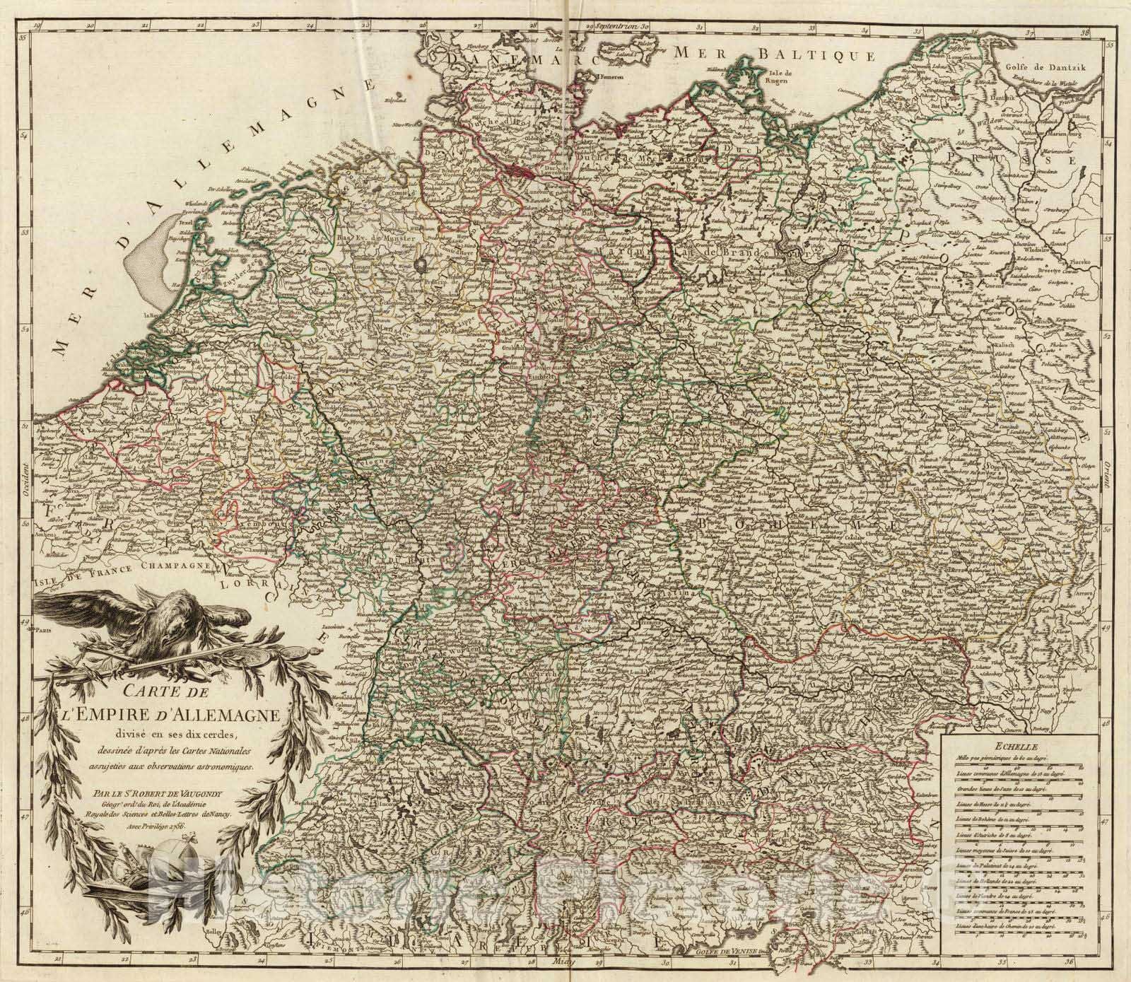 Historic Map : Austria; Germany, Europe, Central 1756 Allemagne. , Vintage Wall Art