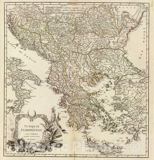 Historic Map : Greece; Turkey, Balkan Peninsula 1755 Turquie Europeenne. , Vintage Wall Art