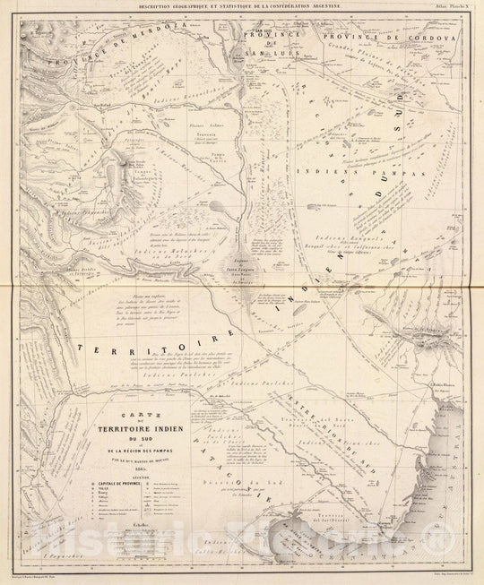 Historic Map : Argentina, La Pampa (Argentina : Province) 1873 Carte, Territoire Indien du Sud, Region des Pampas. , Vintage Wall Art