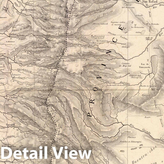 Historic Map : Argentina; Chile, Mendoza (Argentina : Province) 1873 Carte, Province de Mendoza, l'Araucanie, partie du Chili. , Vintage Wall Art