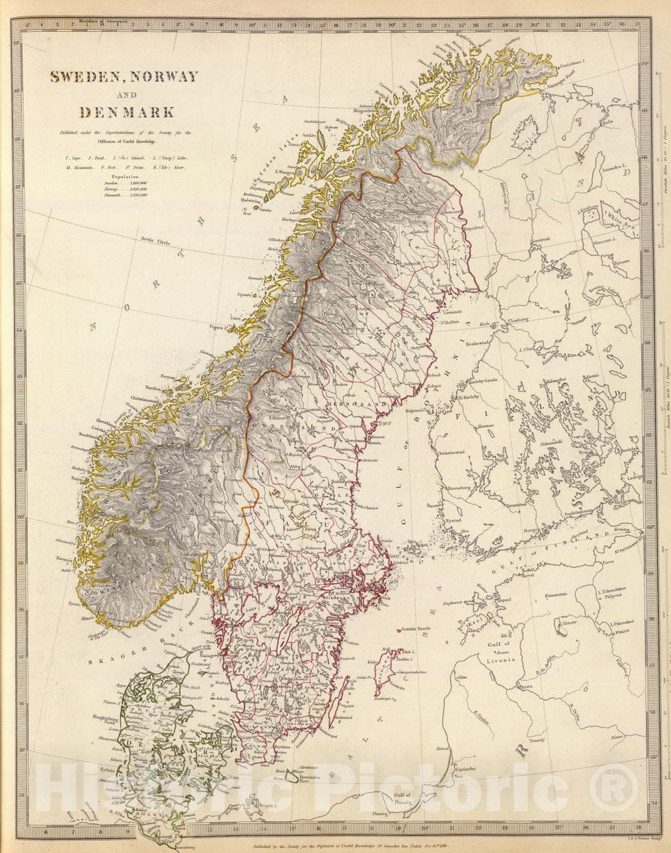 Historic Map : 1841 Sweden, Norway and Denmark : Vintage Wall Art