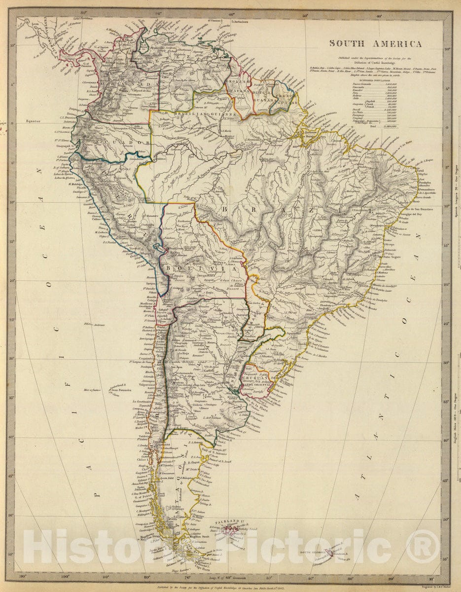 Historic Wall Map : 1842 South America. - Vintage Wall Art