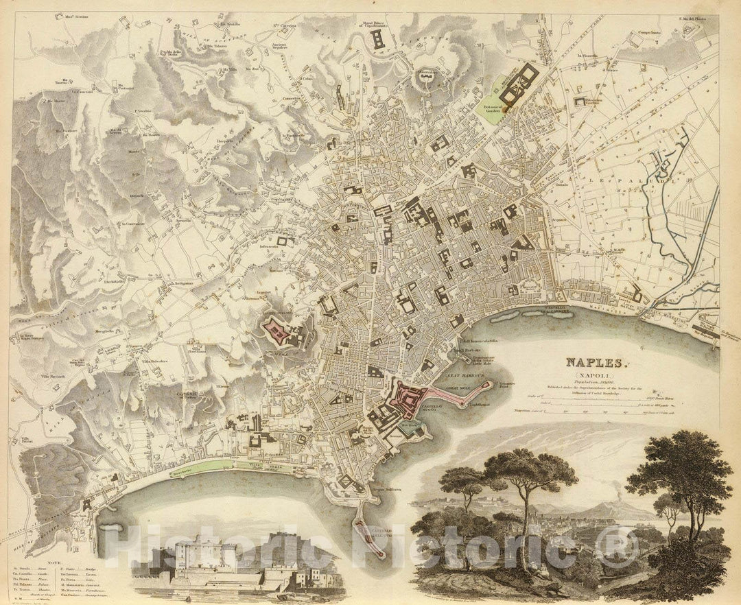 Historic Map : Italy , Naples (Italy), 1835 Naples. Napoli. , Vintage Wall Art