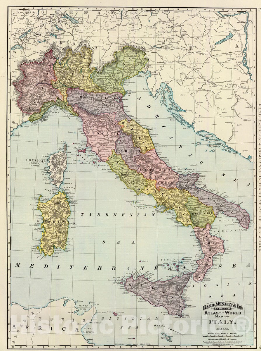 Historic Map : 1897 Italy. - Vintage Wall Art