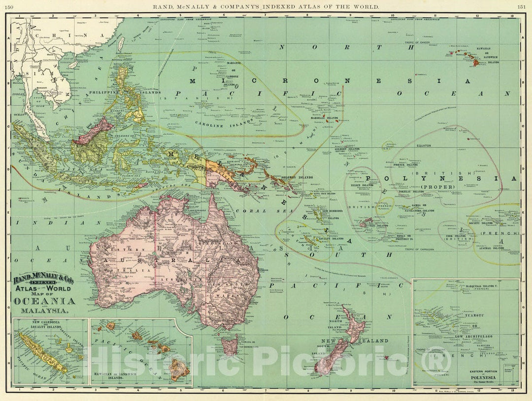 Historic Map : Hawaii, Loyalty Islands, East Indies; Pacific 1897 Oceania, Malaysia. , Vintage Wall Art