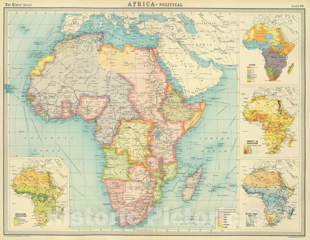 Historic Map : 1922 Africa - political. - Vintage Wall Art