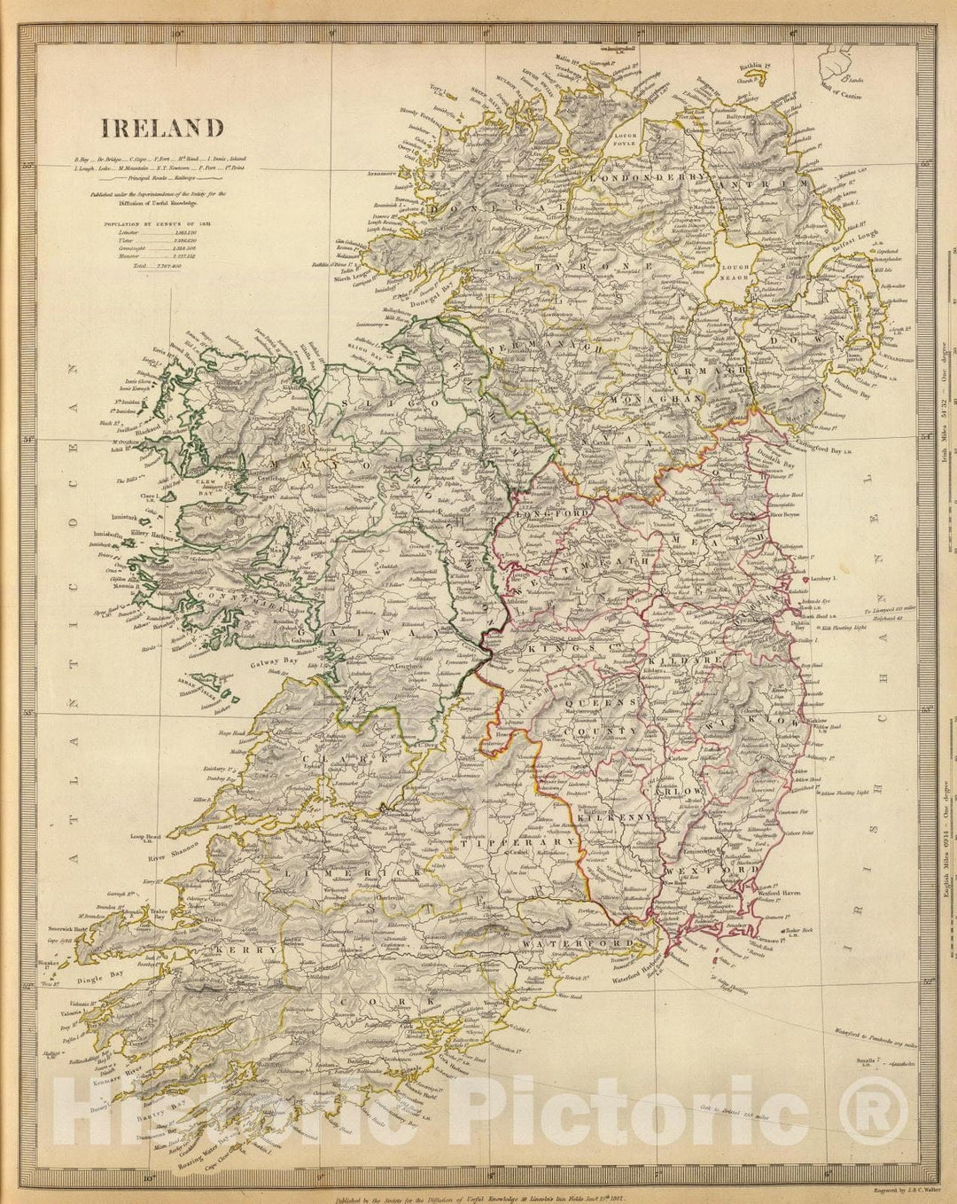 Historic Map : 1842 Ireland : Vintage Wall Art