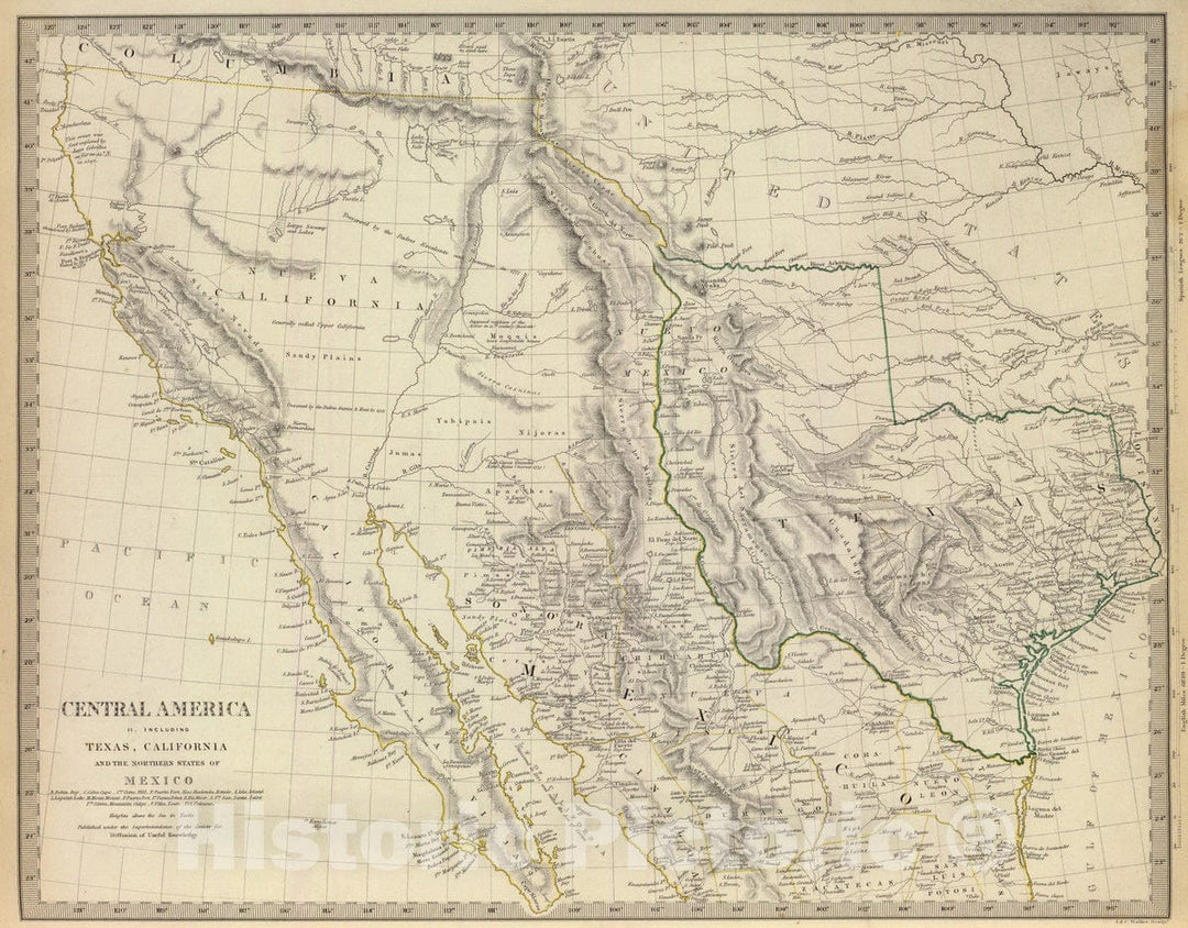 Historic Map : 1842 Texas, Calif, N. Mexico. - Vintage Wall Art