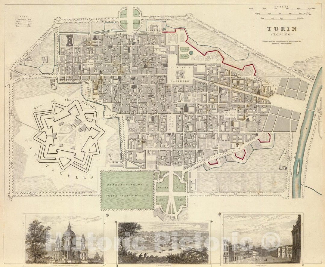 Historic Map : Italy , Turin (Italy), 1833 Turin. Torino. , Vintage Wall Art