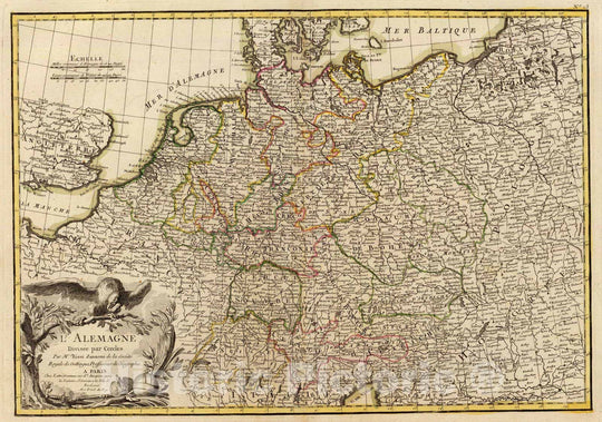 Historic Map : Austria; Germany, Europe, Central 1780 L'Alemagne. , Vintage Wall Art