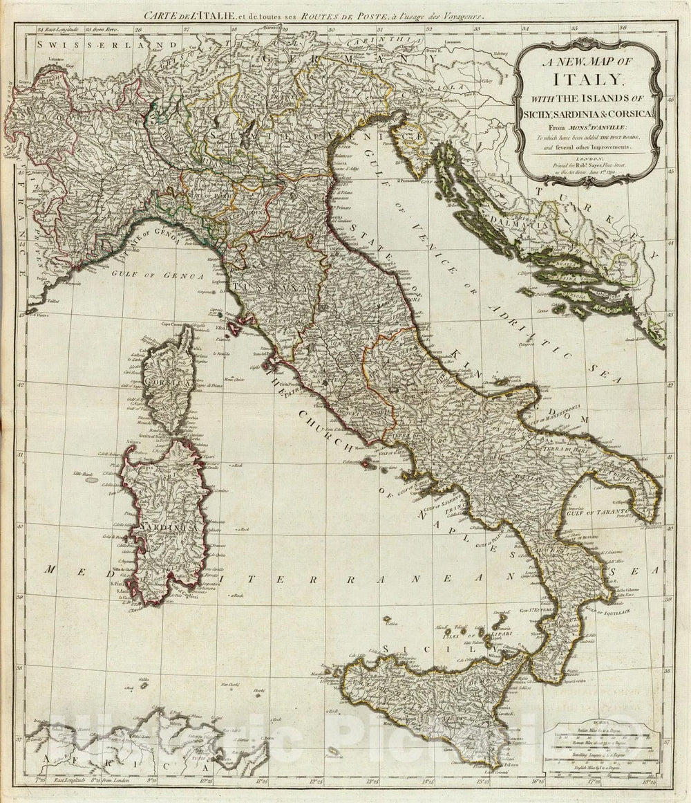 Historic Map - World Atlas - 1790 A new map of Italy with the islands of Sicily, Sardinia & Corsica. - Vintage Wall Art