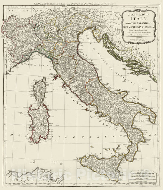 Historic Map - World Atlas - 1790 A new map of Italy with the islands of Sicily, Sardinia & Corsica. - Vintage Wall Art