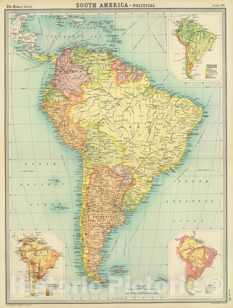 Historic Map : 1922 South America - political. - Vintage Wall Art