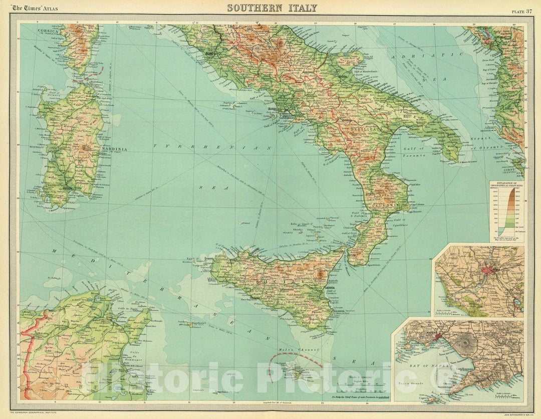 Historic Map : 1922 Southern Italy. - Vintage Wall Art