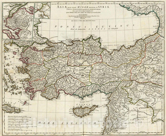 Historic Wall Map : Cyprus; Turkey, 1764 Asiae, quae vulgo Minor dicitur, et Syriae tabula geographica. , Vintage Wall Art