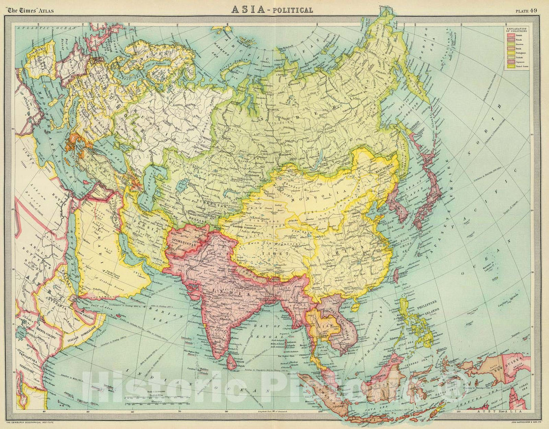 Historic Map : 1922 Asia - political. - Vintage Wall Art