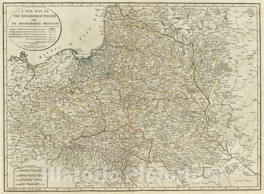 Historic Map : 1787 A new map of the Kingdom of Poland with its dismembered provinces. - Vintage Wall Art