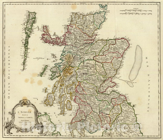 Historic Map : Scotland, 1751 L'Ecosse divisee en Shires ou Comtes. , Vintage Wall Art