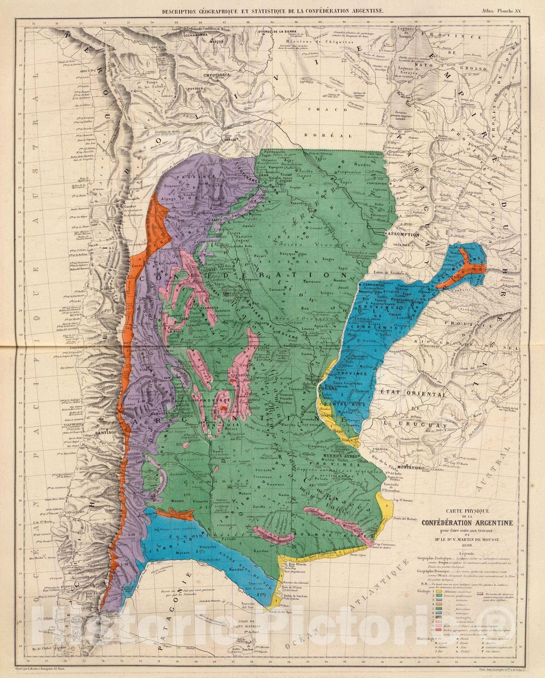 Historic Map : Argentina, 1873 Carte physique de la Confederation Argentine. , Vintage Wall Art