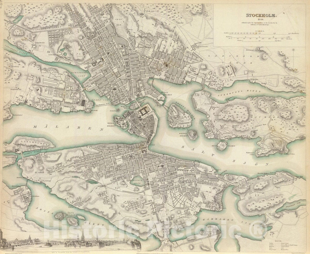 Historic Map : Sweden , Stockholm (Sweden), 1838 Stockholm. , Vintage Wall Art