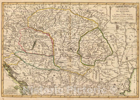 Historic Map : Hungary; Romania, Balkan Peninsula 1780 Hongrie, Transilvanie, Esclavonie, Croatie. , Vintage Wall Art