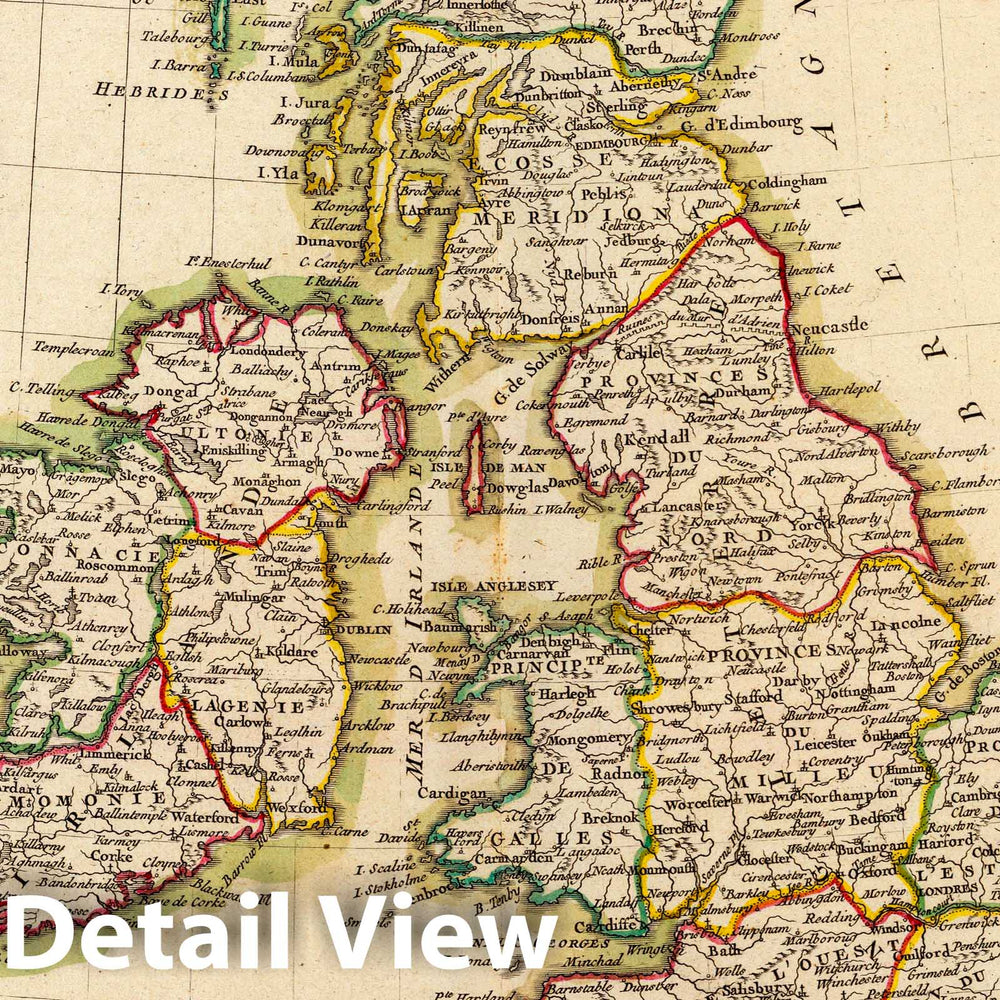 Historic Wall Map : England; Ireland, British Isles 1780 Isles Britanniques. , Vintage Wall Art