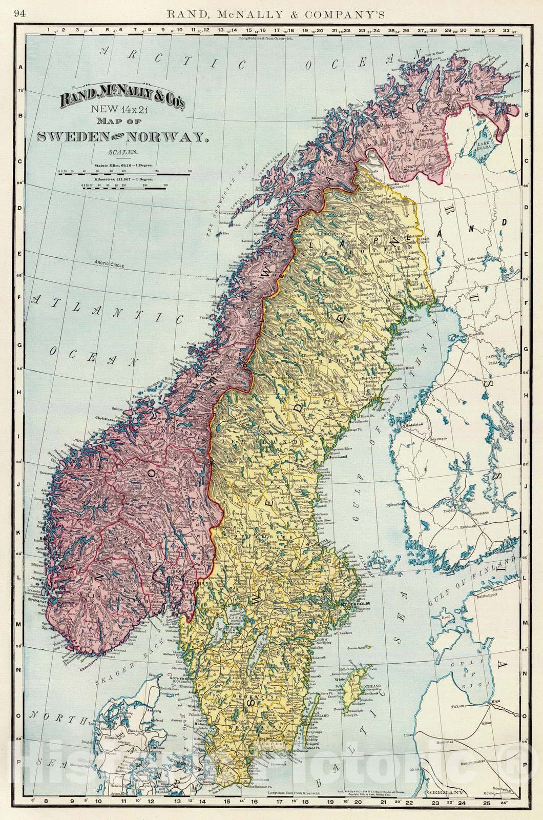 Historic Map : 1897 Sweden and Norway : Vintage Wall Art