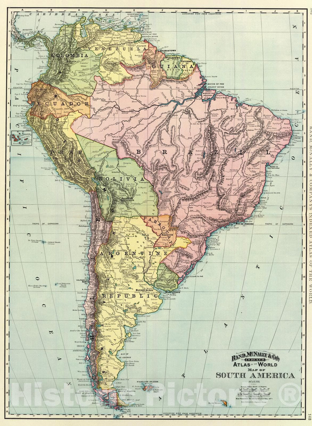 Historic Map : 1897 South America. - Vintage Wall Art