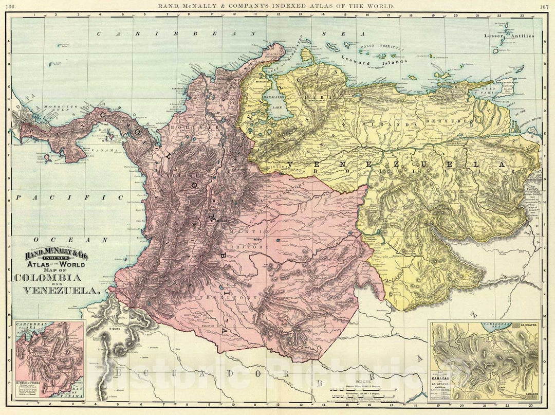 Historic Map : Colombia; Venezuela, Panama Canal (Panama) 1897 Colombia, Venezuela. , Vintage Wall Art