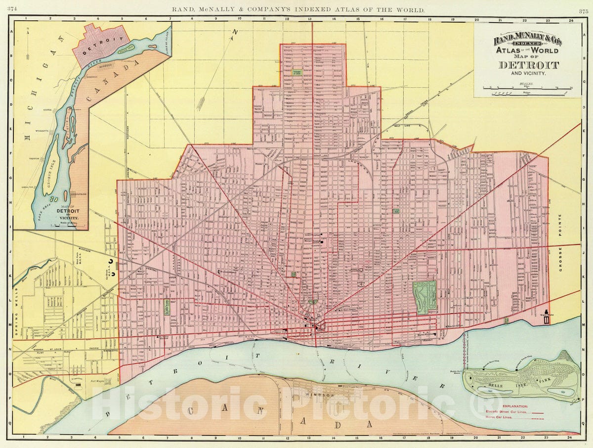 Historic Map : 1897 Detroit, vicinity. - Vintage Wall Art