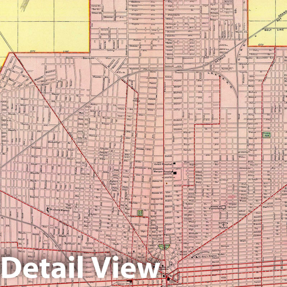 Historic Map : 1897 Detroit, vicinity. - Vintage Wall Art