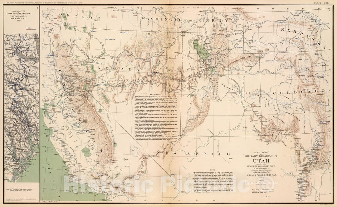 Historic Map : Military Atlas - 1895 Utah Terr. & Mil. Dept. - Vintage Wall Art