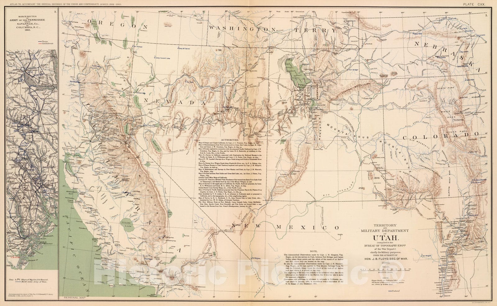 Historic Map : Military Atlas - 1895 Utah Terr. & Mil. Dept. - Vintage Wall Art