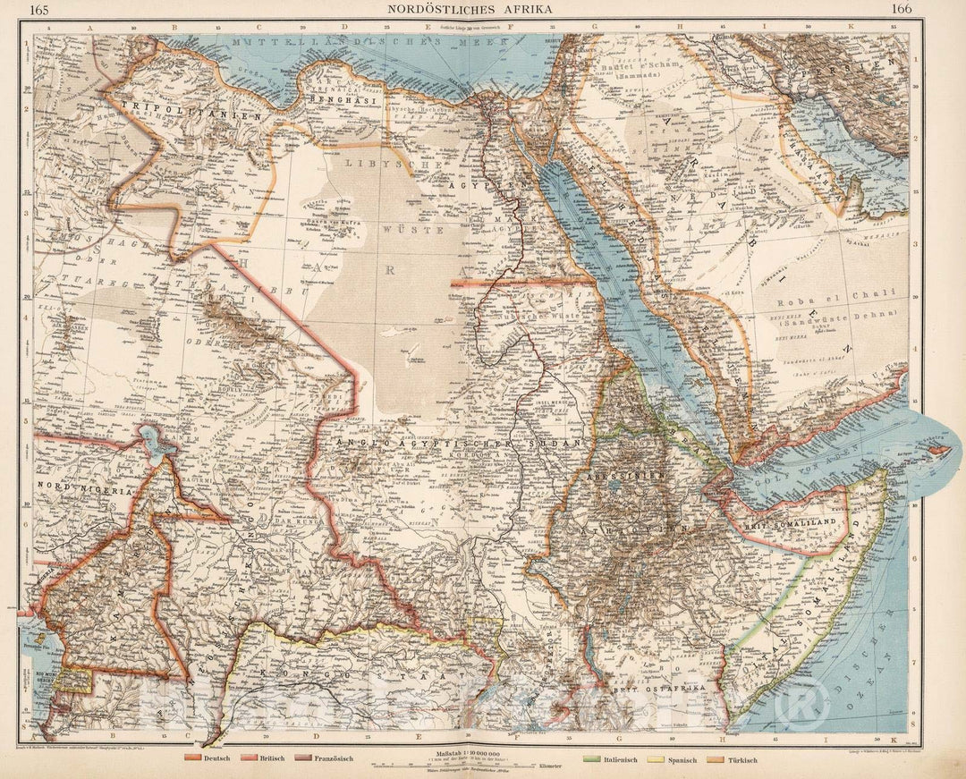 Historic Map : Africa, Northeast 1905 Nordostliches Afrika , Vintage Wall Art