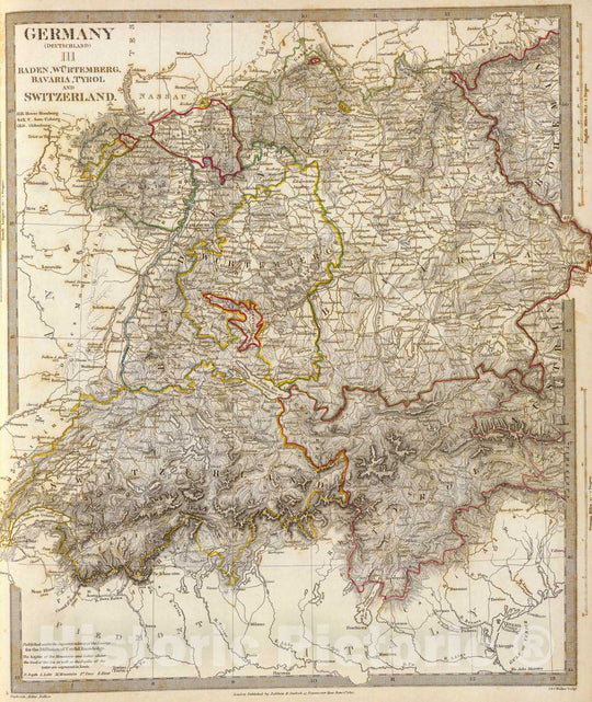 Historic Wall Map : Austria; Germany, Europe, Central 1832 Germany. Deutschland III. , Vintage Wall Art