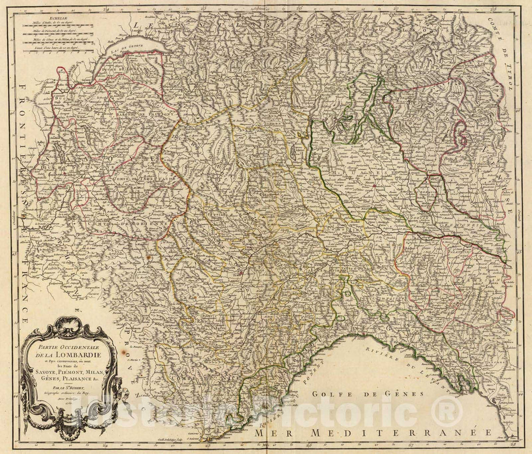 Historic Wall Map : Italy, 1750 Lombardie occidentale. , Vintage Wall Art