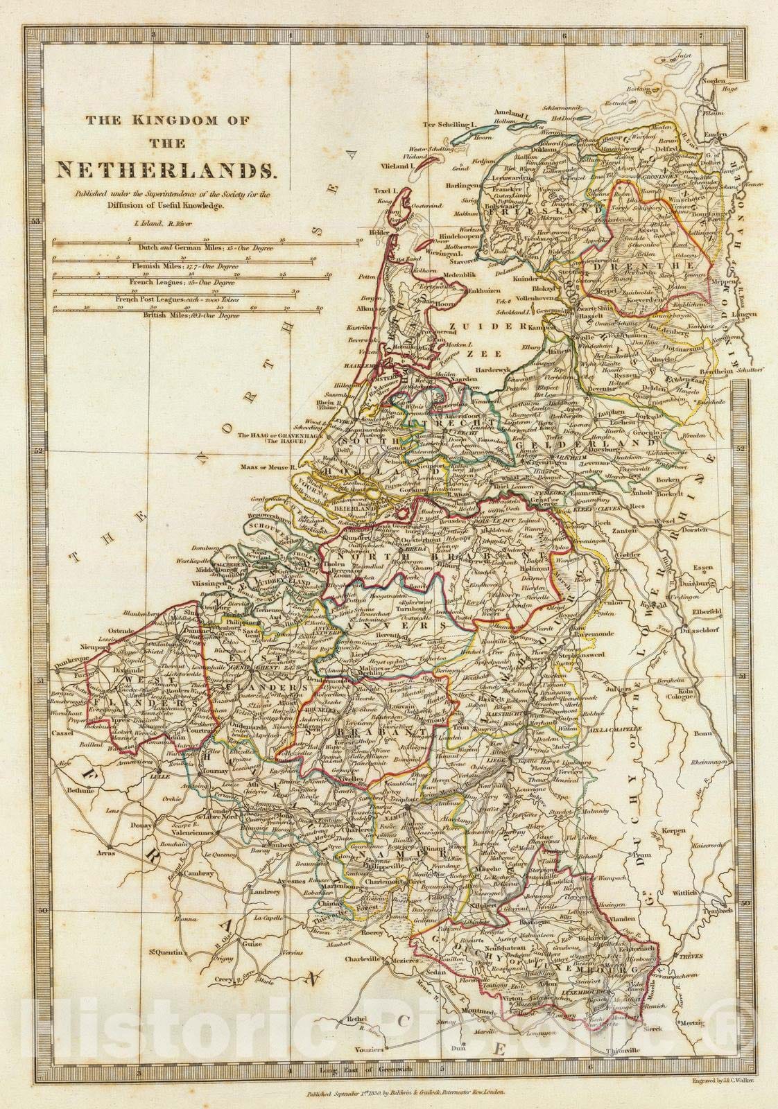 Historic Map : 1830 Netherlands. - Vintage Wall Art