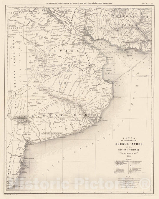 Historic Map : Argentina; Uruguay, Buenos Aires (Argentina : Province) 1873 Carte, Province de Buenos-Ayres, regions voisines. , Vintage Wall Art