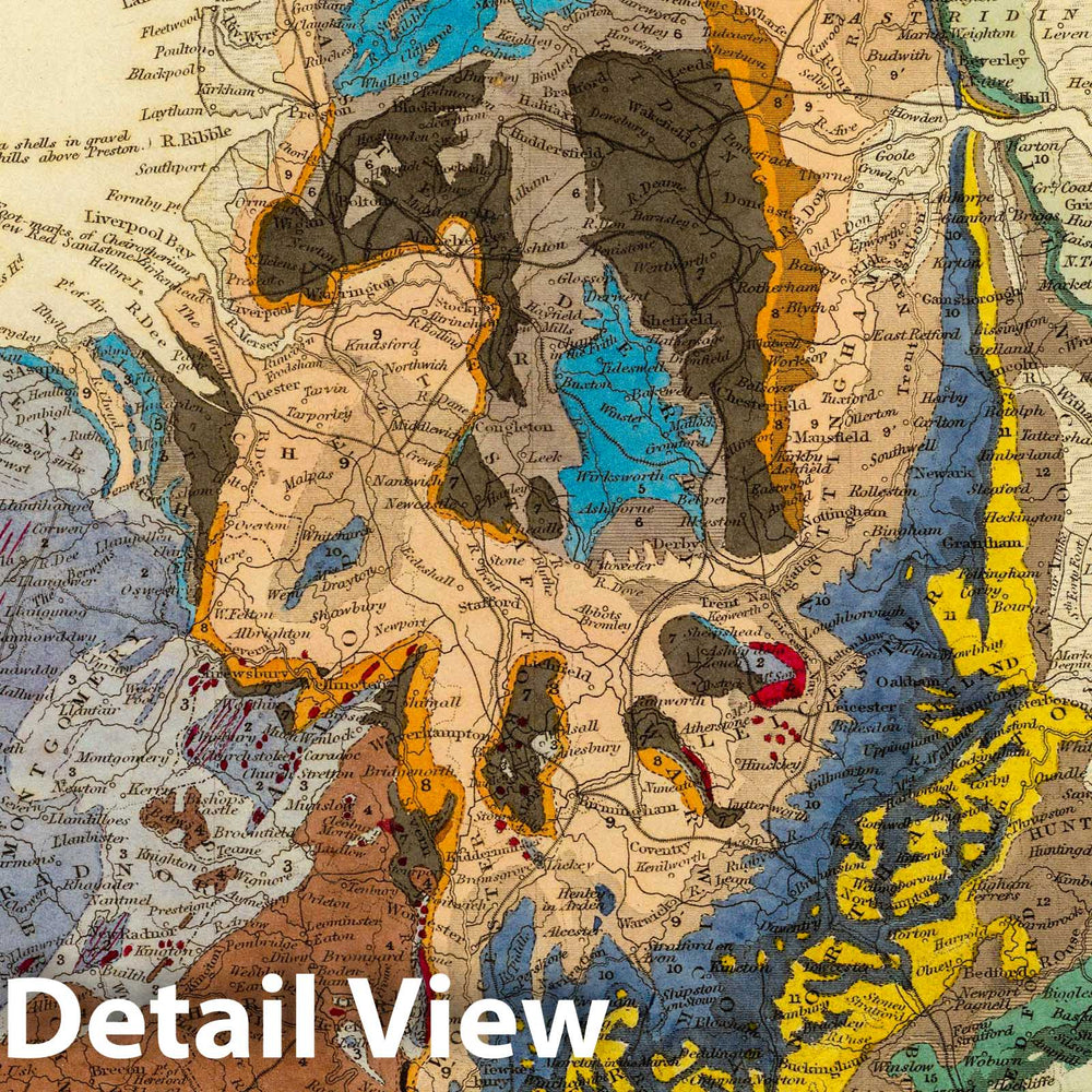 Historic Map : 1843 Geological map, England, Wales. - Vintage Wall Art