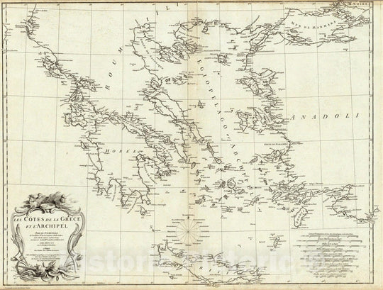 Historic Map : Greece; Turkey, 1756 Les Cotes de la Grece et l'Archipel. , Vintage Wall Art