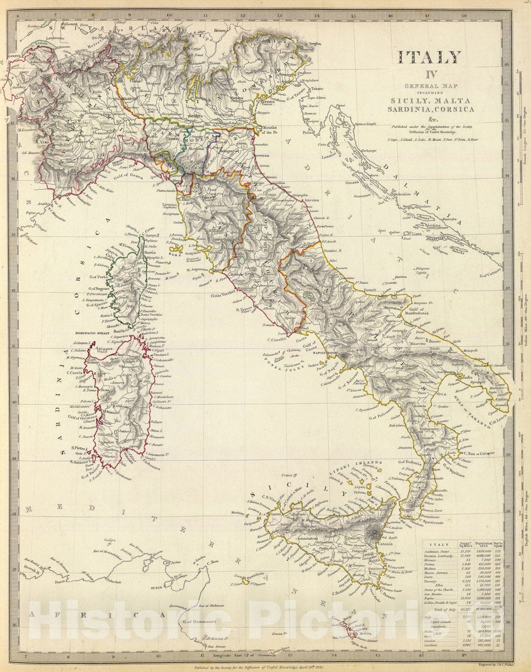 Historic Map - 1840 Italy general map, Atlas - Vintage Wall Art