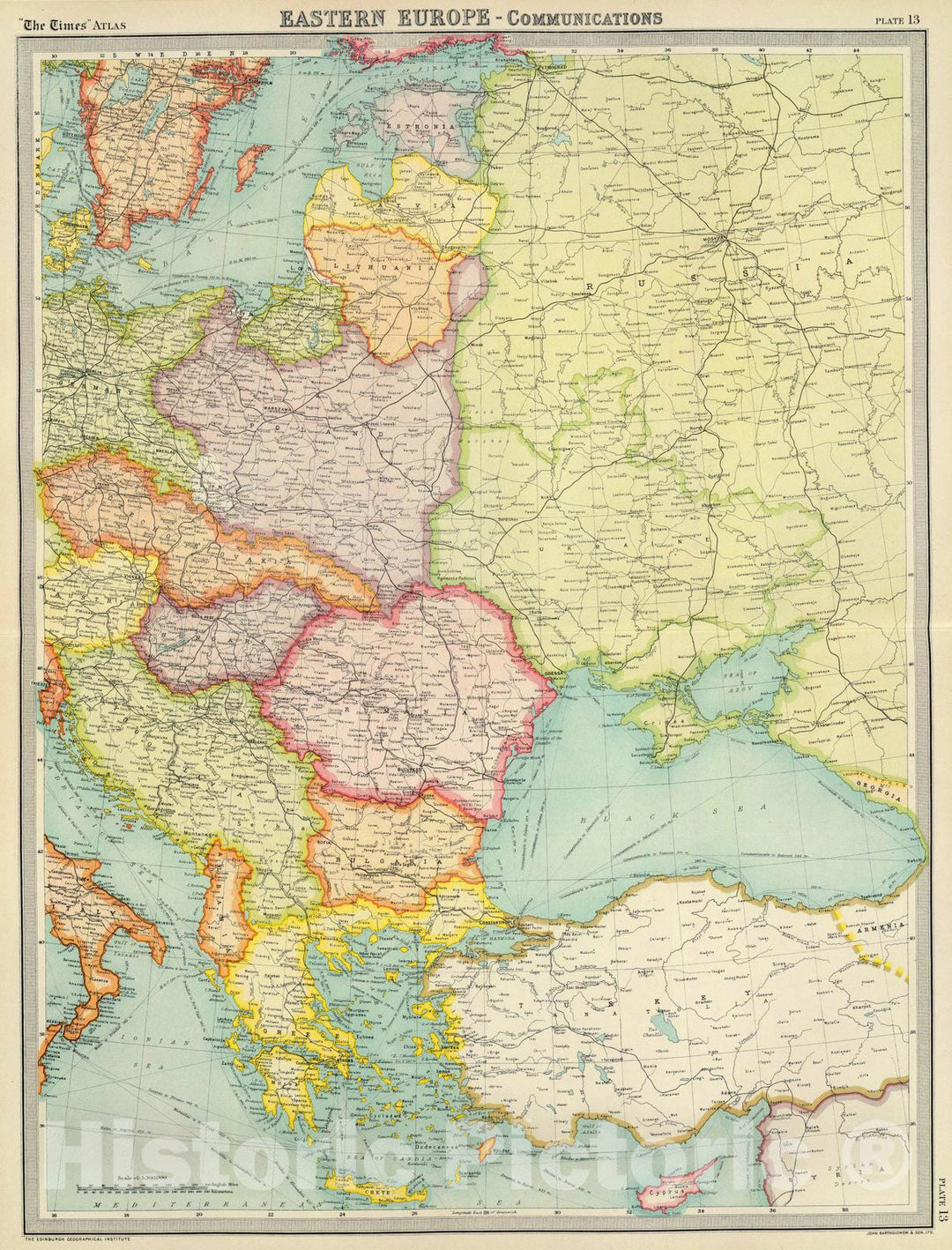 Historic Map : 1922 Eastern Europe - communications. - Vintage Wall Art