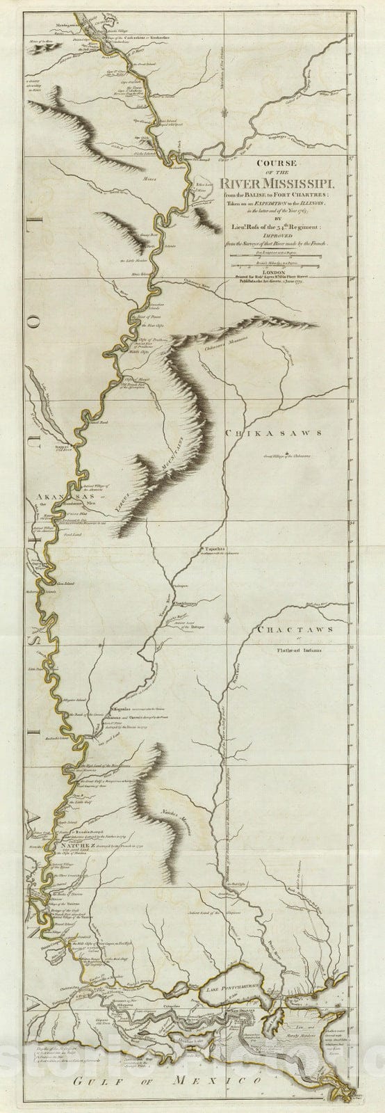 Historic Map : 1775 Course of The River Mississipi, from The Balise to Fort Chartres, Atlas - Vintage Wall Art