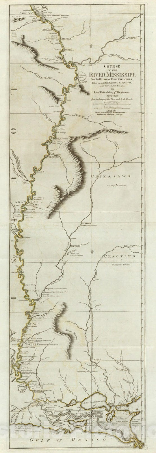 Historic Map : 1775 Course of The River Mississipi, from The Balise to Fort Chartres, Atlas - Vintage Wall Art