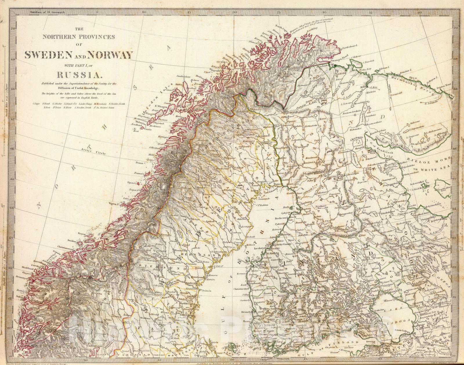 Historic Map : 1834 Sweden & Norway, northern, Russia. - Vintage Wall Art