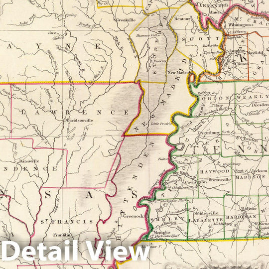 Historic Map : United States, U.S. Mid West, 1833 Missouri, Ill, Ky, Tenn, Ala, Miss, Ark. , Vintage Wall Art